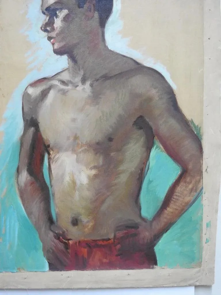 Robert Whitmore Double-Sided Oil Painting Male Against Green Background - 3