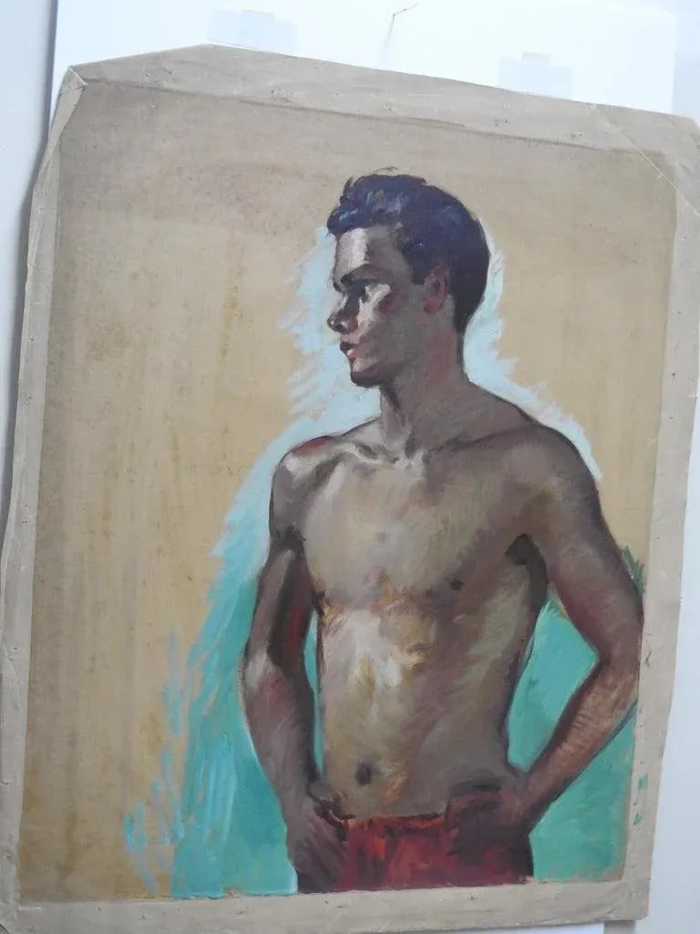 Robert Whitmore Double-Sided Oil Painting Male Against Green Background - 4