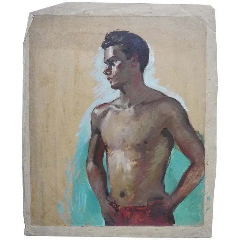 Robert Whitmore Double-Sided Oil Painting Male Against Green Background - 5