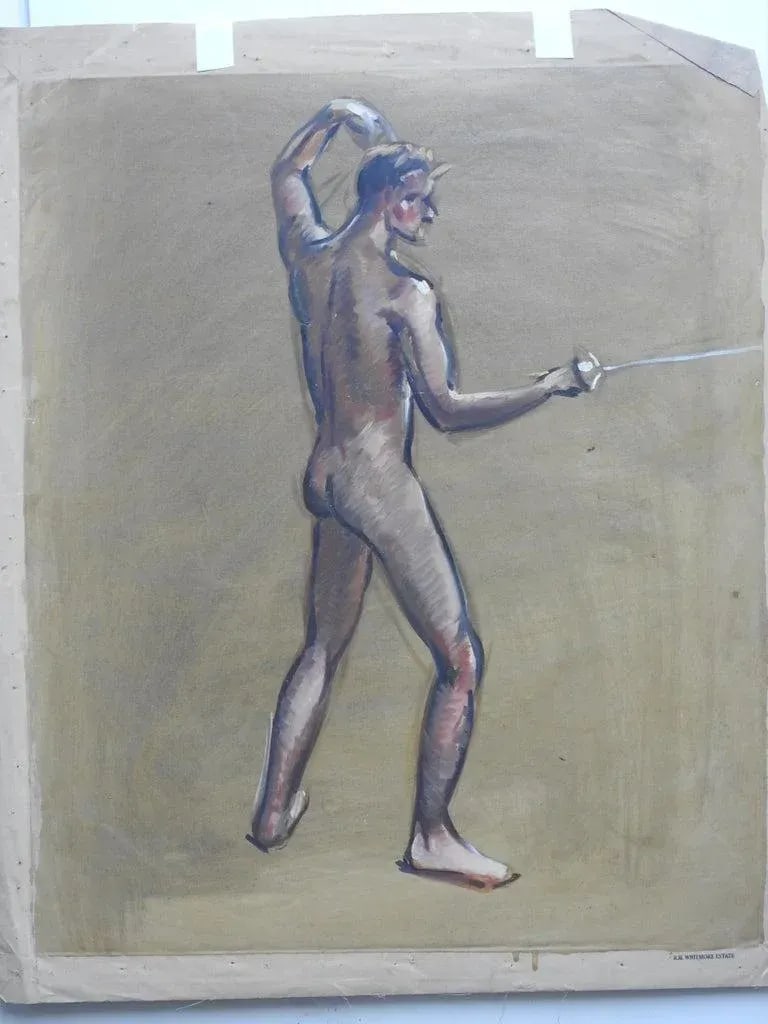 Robert Whitmore Double-Sided Oil Painting Male Against Green Background - 6