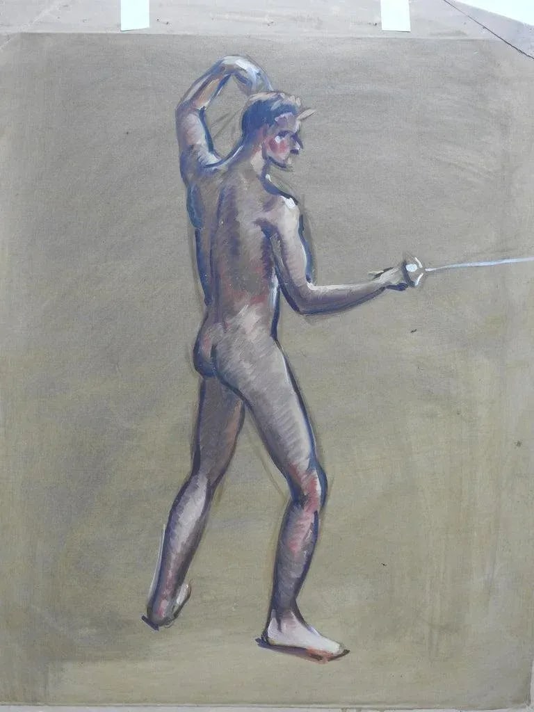 Robert Whitmore Double-Sided Oil Painting Male Against Green Background - 7