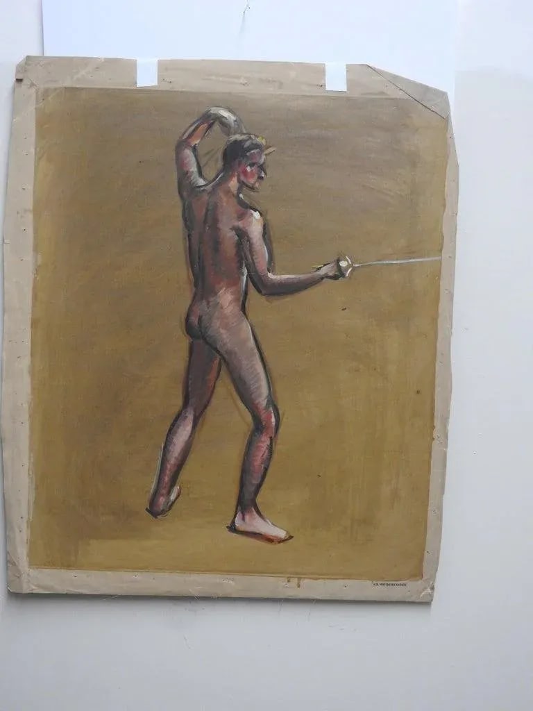 Robert Whitmore Double-Sided Oil Painting Male Against Green Background - 9