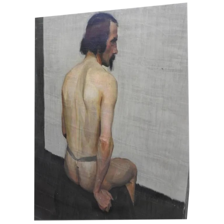 20th Century Robert Whitmore Oil Painting, "Male Model": This is a stunning oil painting on canvas titled Male Model by listed artist Robert Whitmore (American; 1890-1979), dated circa 1915. This work features the portrait of a partially nude man portrayed