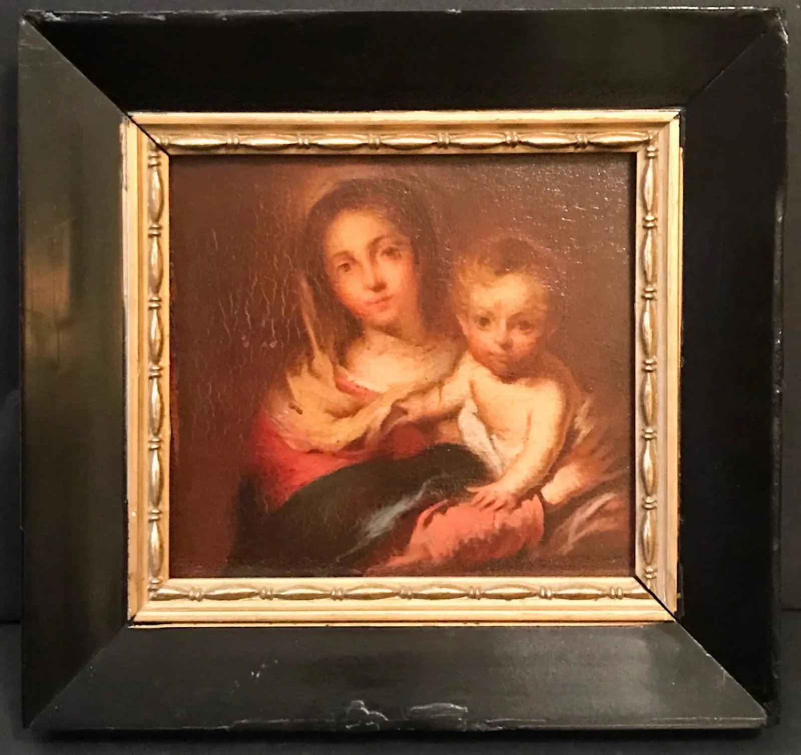 Antique Painting "Madonna With a Napkin" After Bartolome Esteban Murillo 1666 - 11