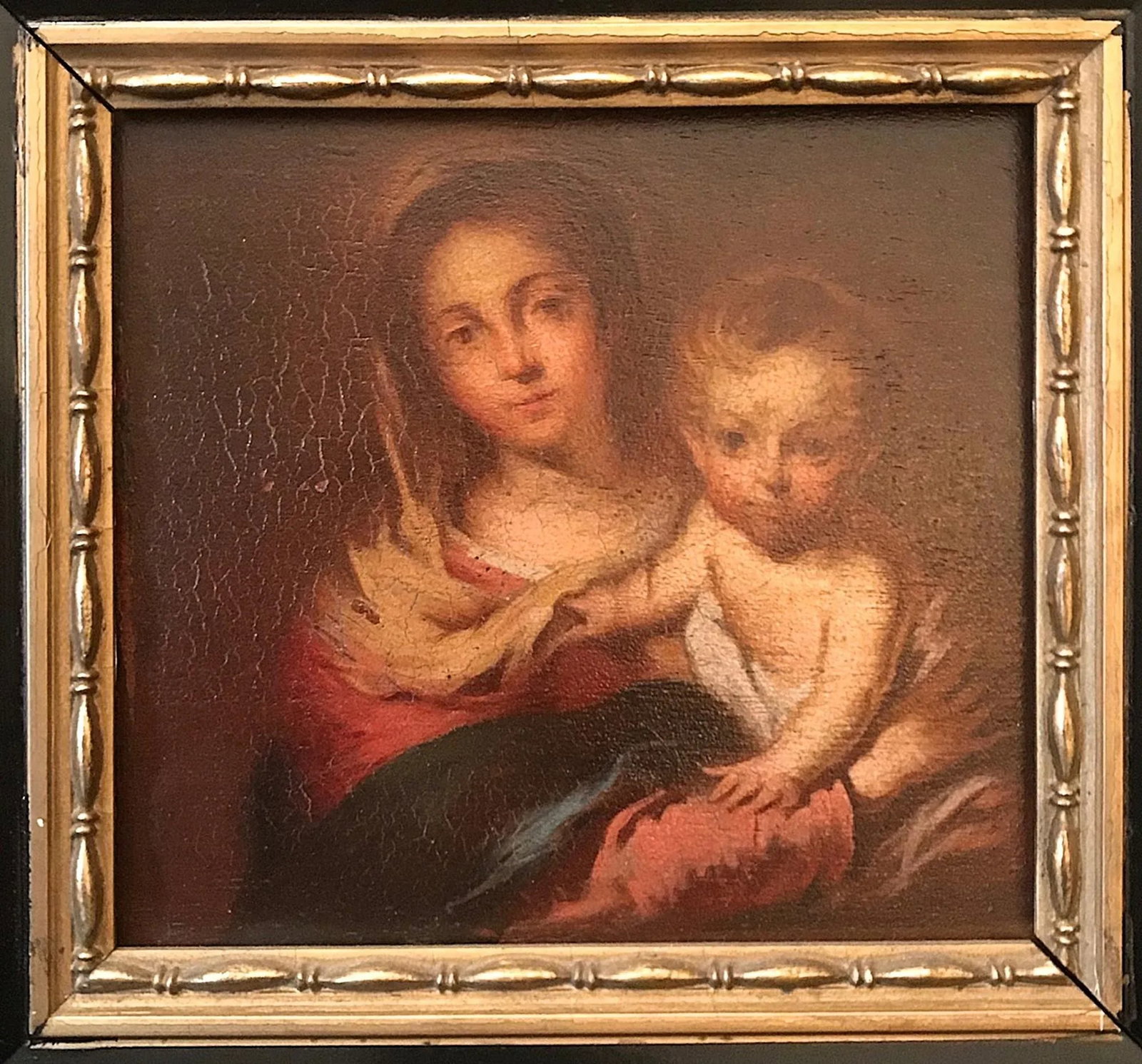 Antique Painting "Madonna With a Napkin" After Bartolome Esteban Murillo 1666 - 2