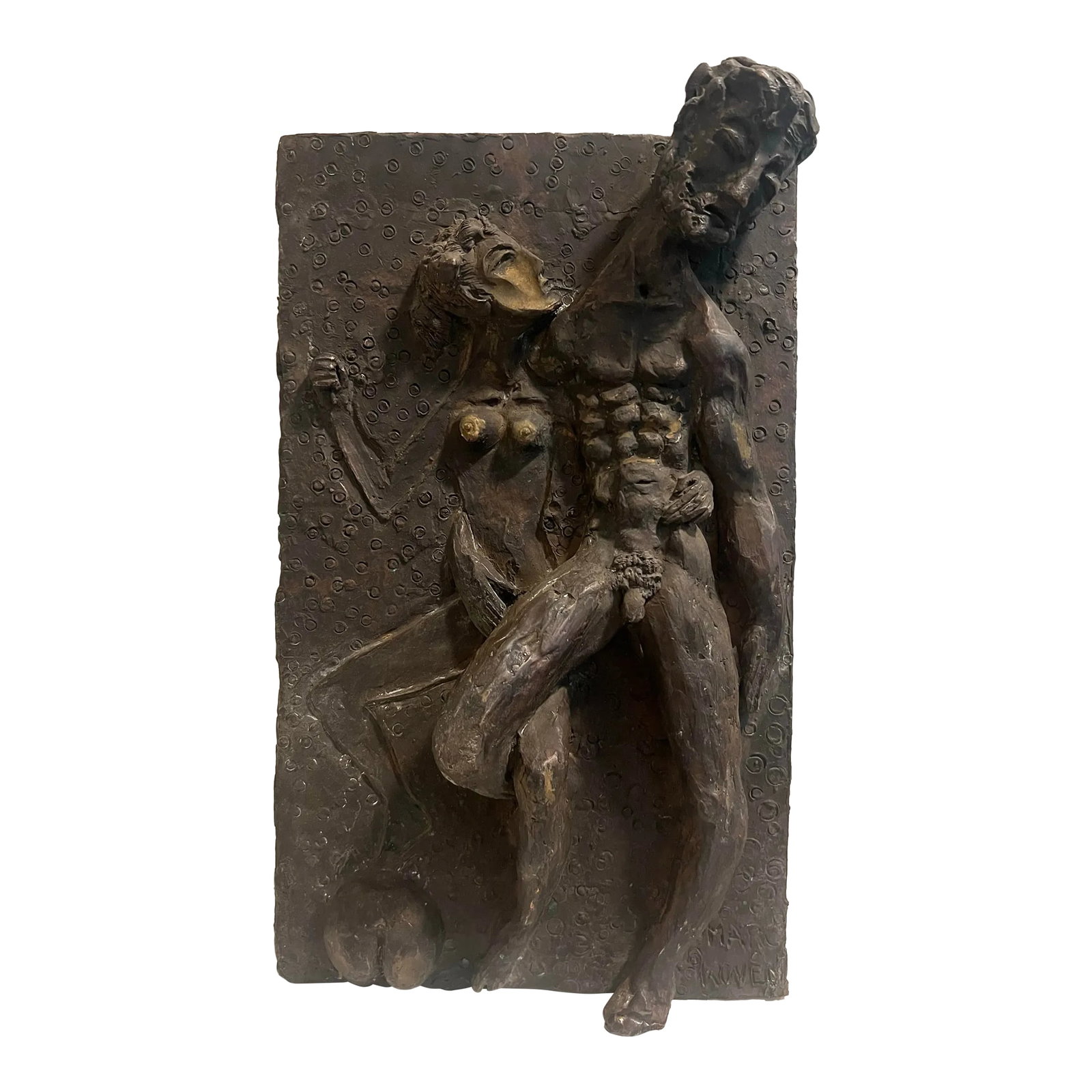 Marc Koven (1903-1970), Early Midcentury Nude Figural Rare Bronze Sculpture, Signed: Monumental Early Midcentury Cast Bronze Figural Nude Plaque Sculpture Of Man & Women, Exceptional Detail, Signed, Marc Koven (1903-1970), One Of A Kind Unique Three Dimensional Work By The Outstanding