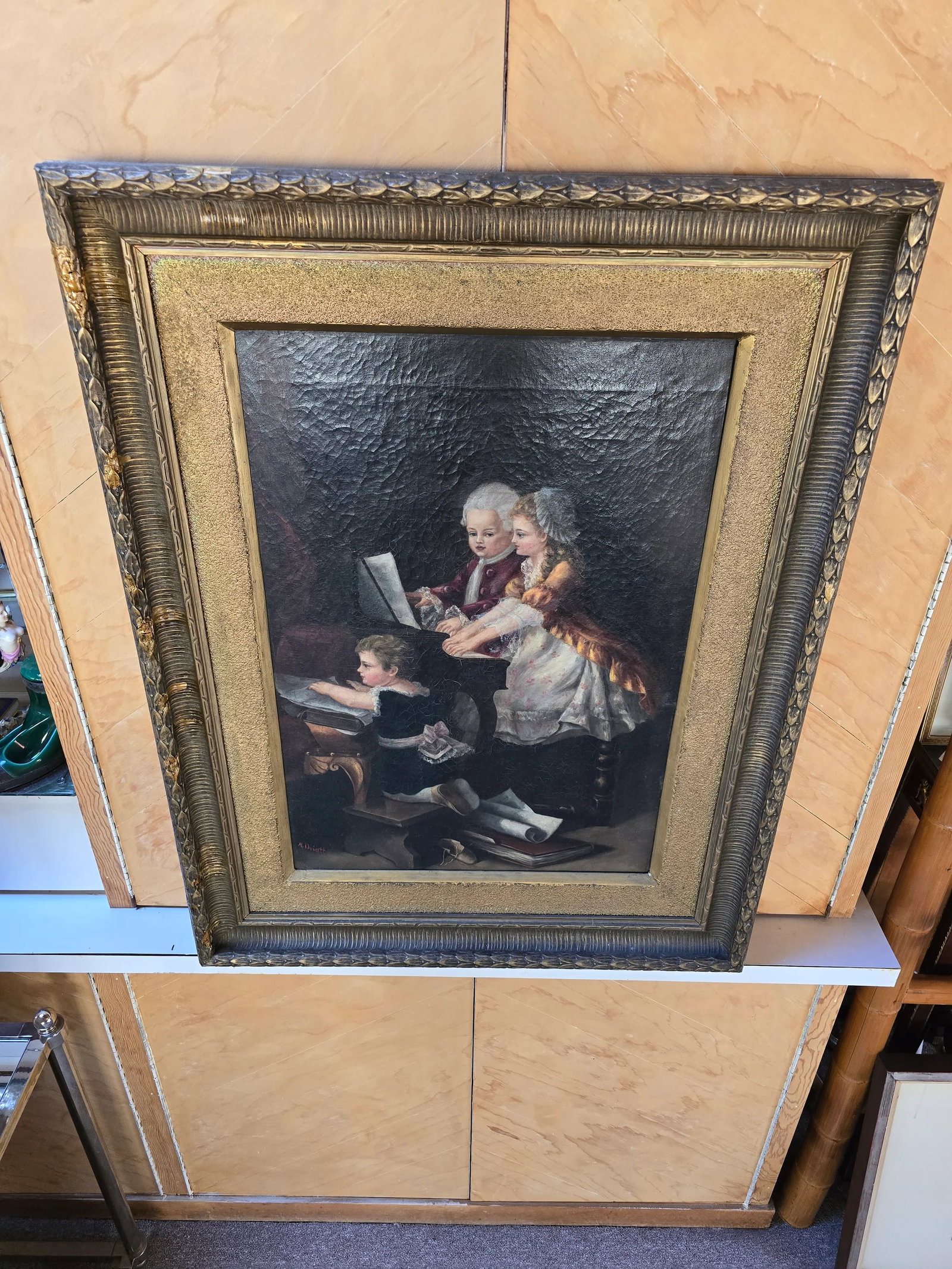 Late 19th Century Antique Large Signed Painting Young Musicians - 12