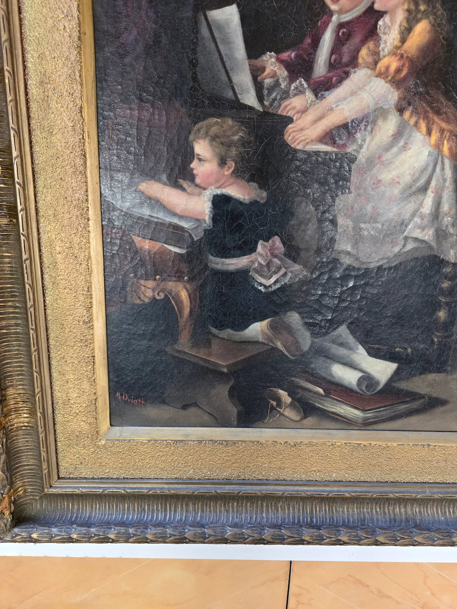 Late 19th Century Antique Large Signed Painting Young Musicians - 2