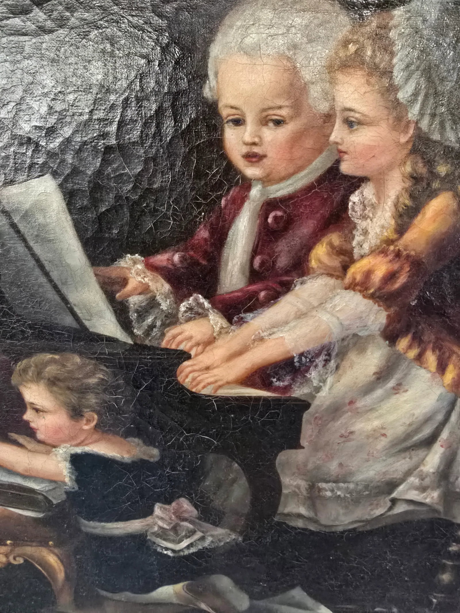 Late 19th Century Antique Large Signed Painting Young Musicians - 3