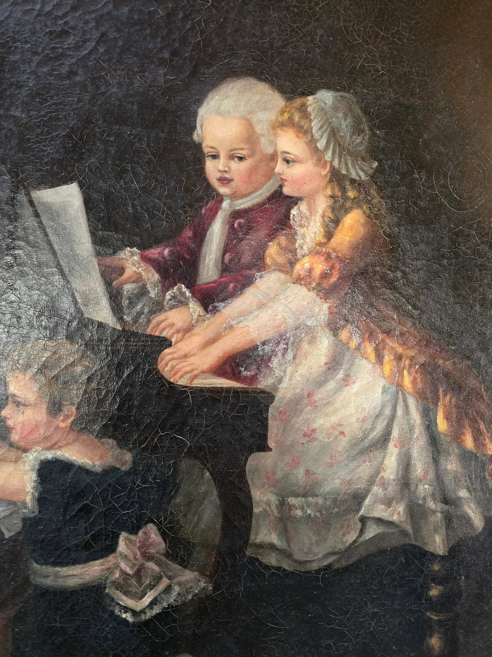 Late 19th Century Antique Large Signed Painting Young Musicians - 6