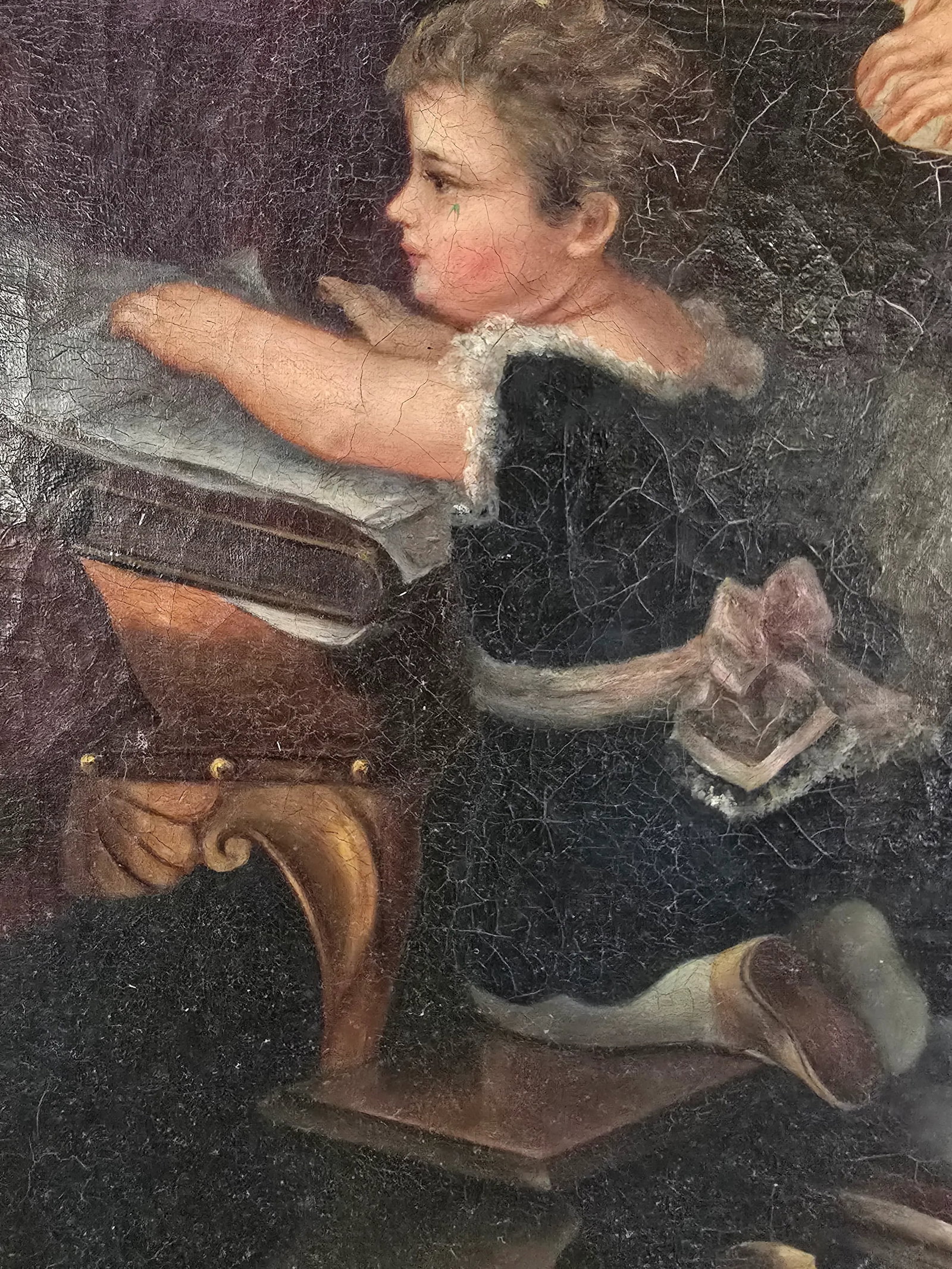 Late 19th Century Antique Large Signed Painting Young Musicians - 7