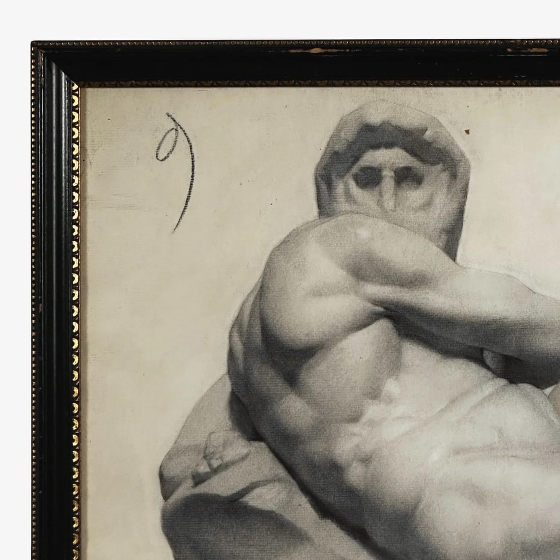 Antique Michelangelo Sculpture Classical Sketch, Signed (1880, Charcoal/Graphite on Paper) - 3