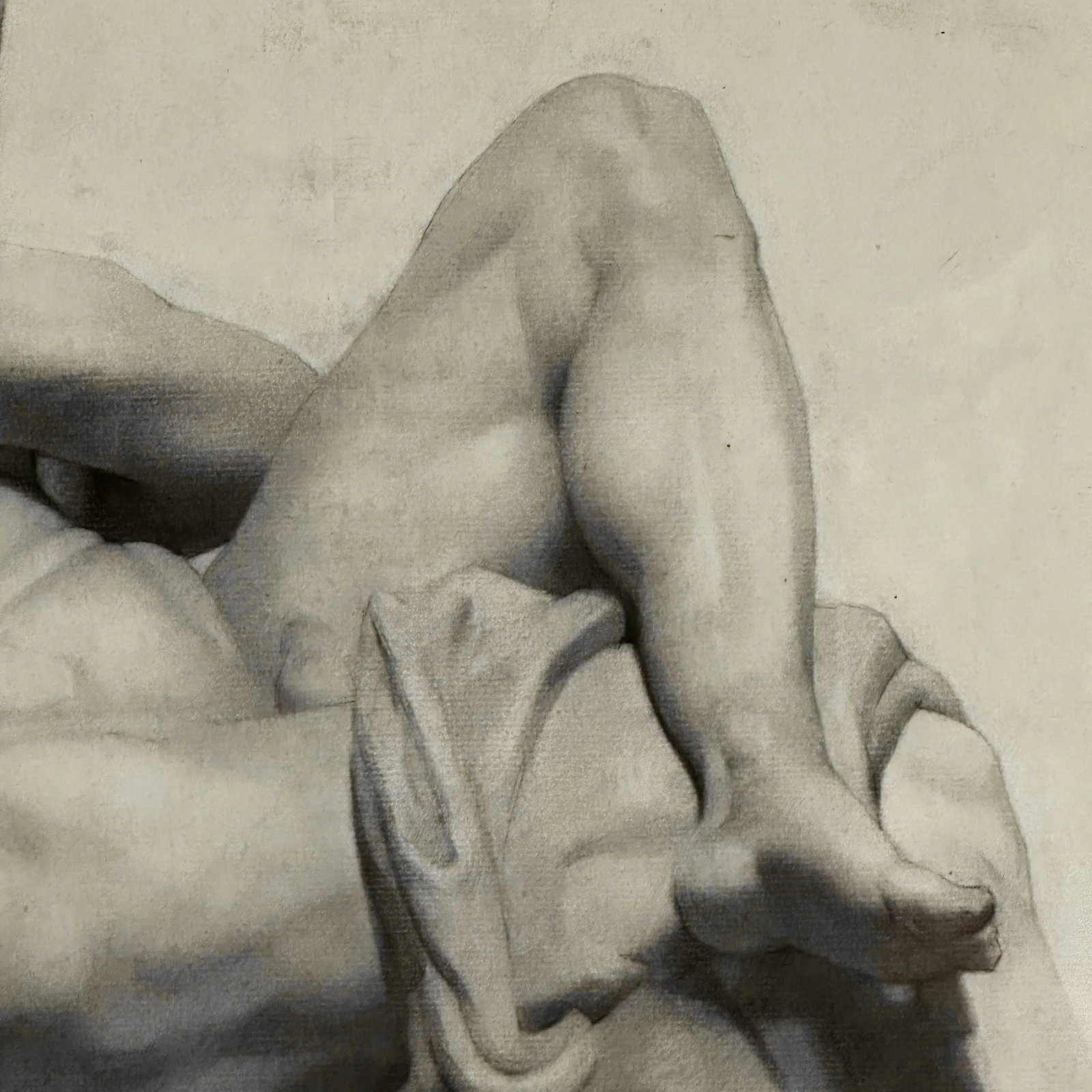 Antique Michelangelo Sculpture Classical Sketch, Signed (1880, Charcoal/Graphite on Paper) - 4