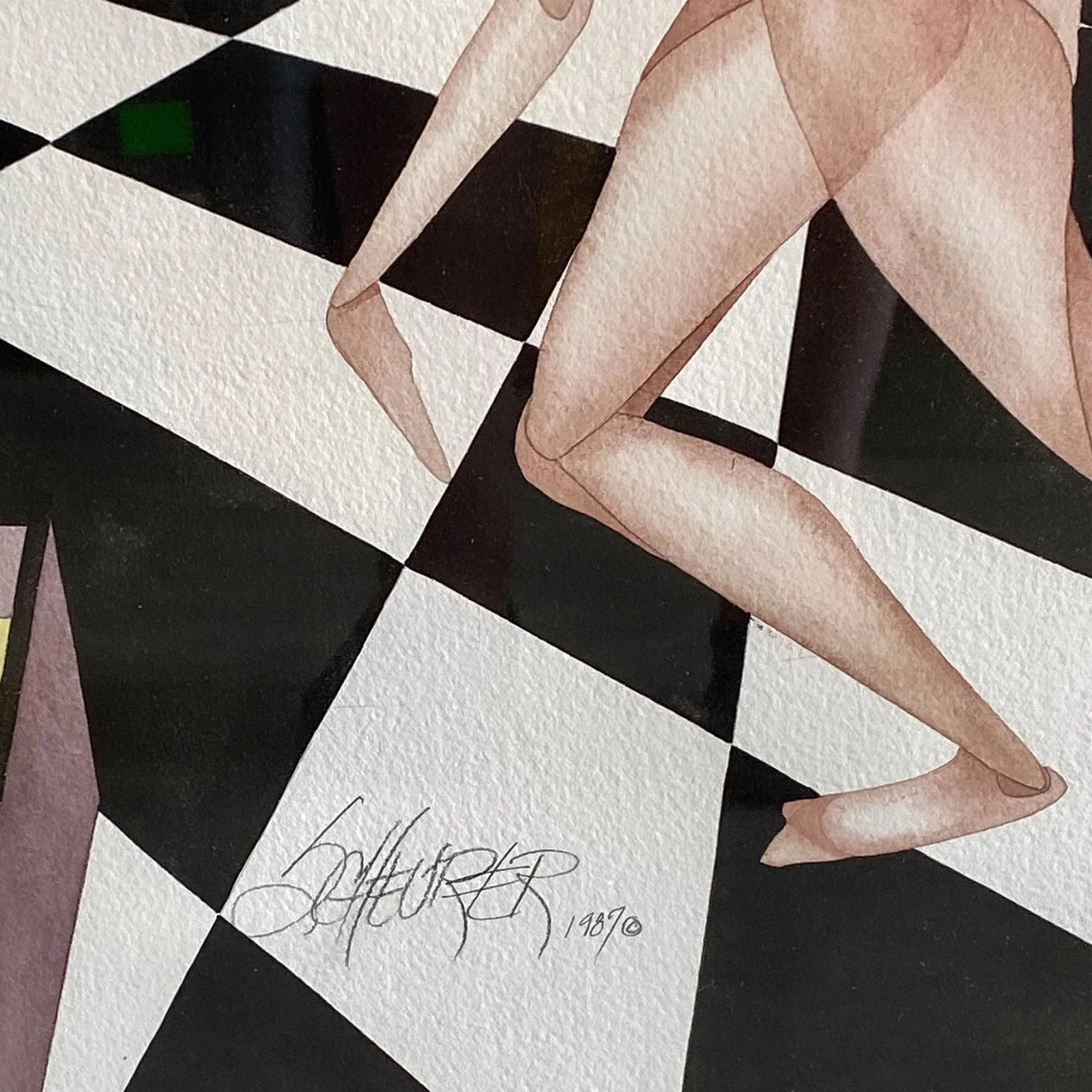 1987 Surrealist Watercolor Painting Signed Scheurer - 4