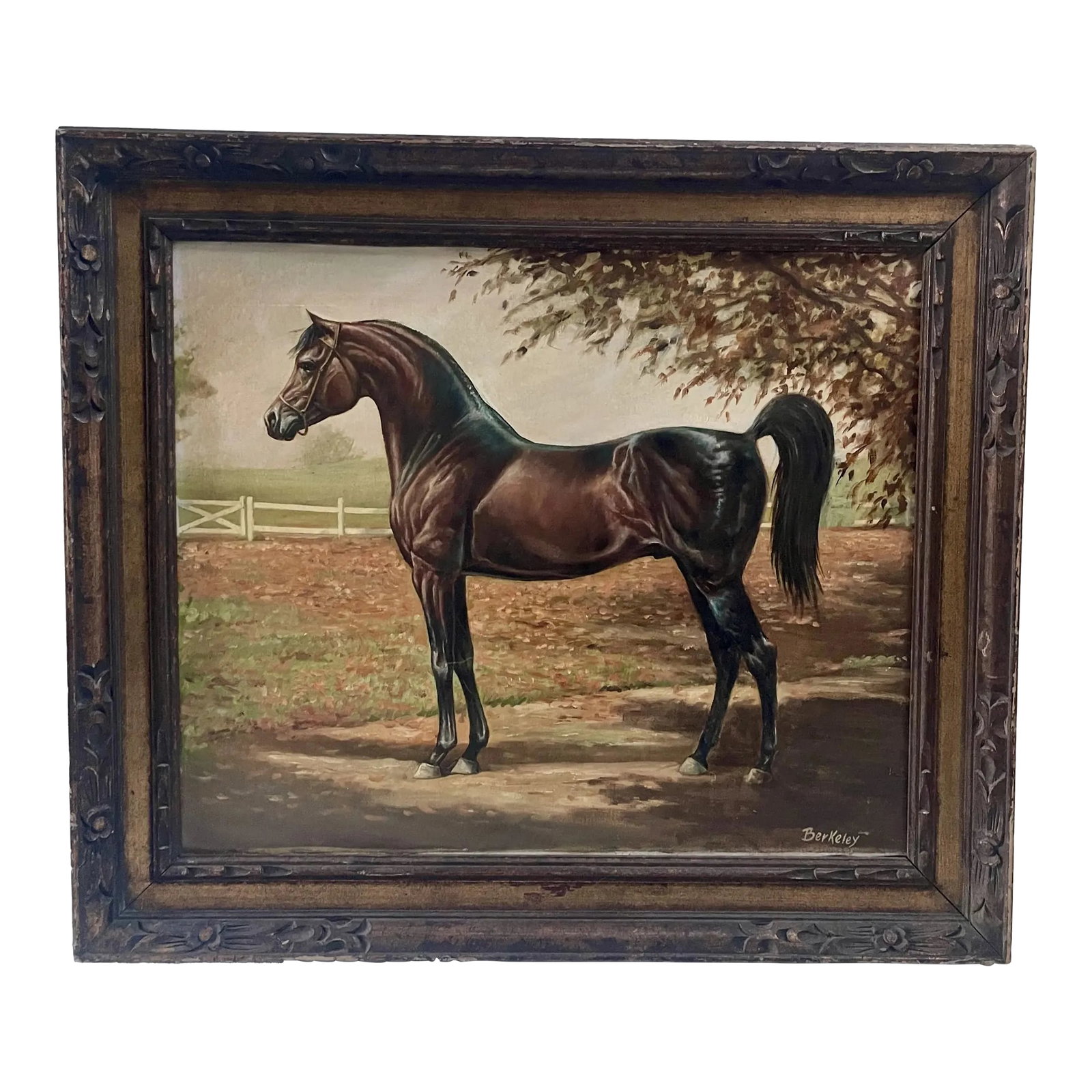 Large Vintage Equestrian Oil on Canvas Horse Portrait Signed & Framed Painting: Large vintage equestrian horse portrait signed and framed portrait. Circa, 1920-1930s. Oil painting displayed in wood frame. Condition: Alterations: Original Condition Unaltered Imperfections: Some Im