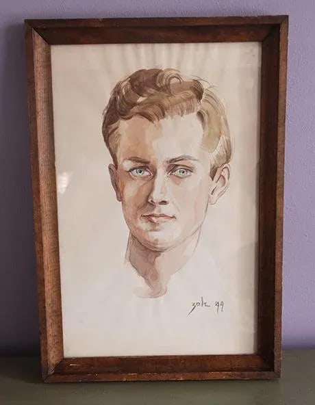 Watercolor Portrait of a Young Man C. 1949, Framed - 2