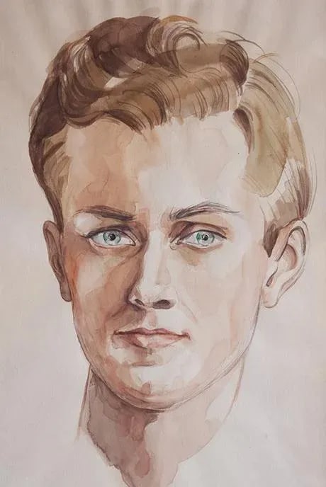 Watercolor Portrait of a Young Man C. 1949, Framed - 3