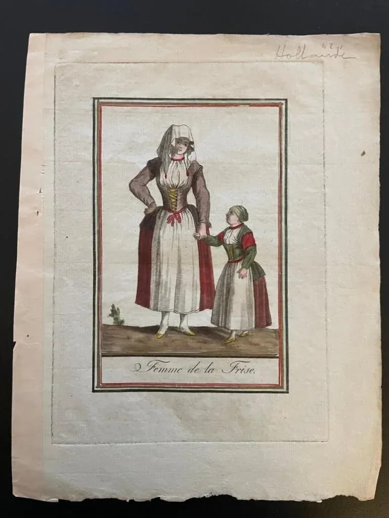 Pair of 18th French Hand Colored Engravings of a Frisian Man, Woman and Child - 9