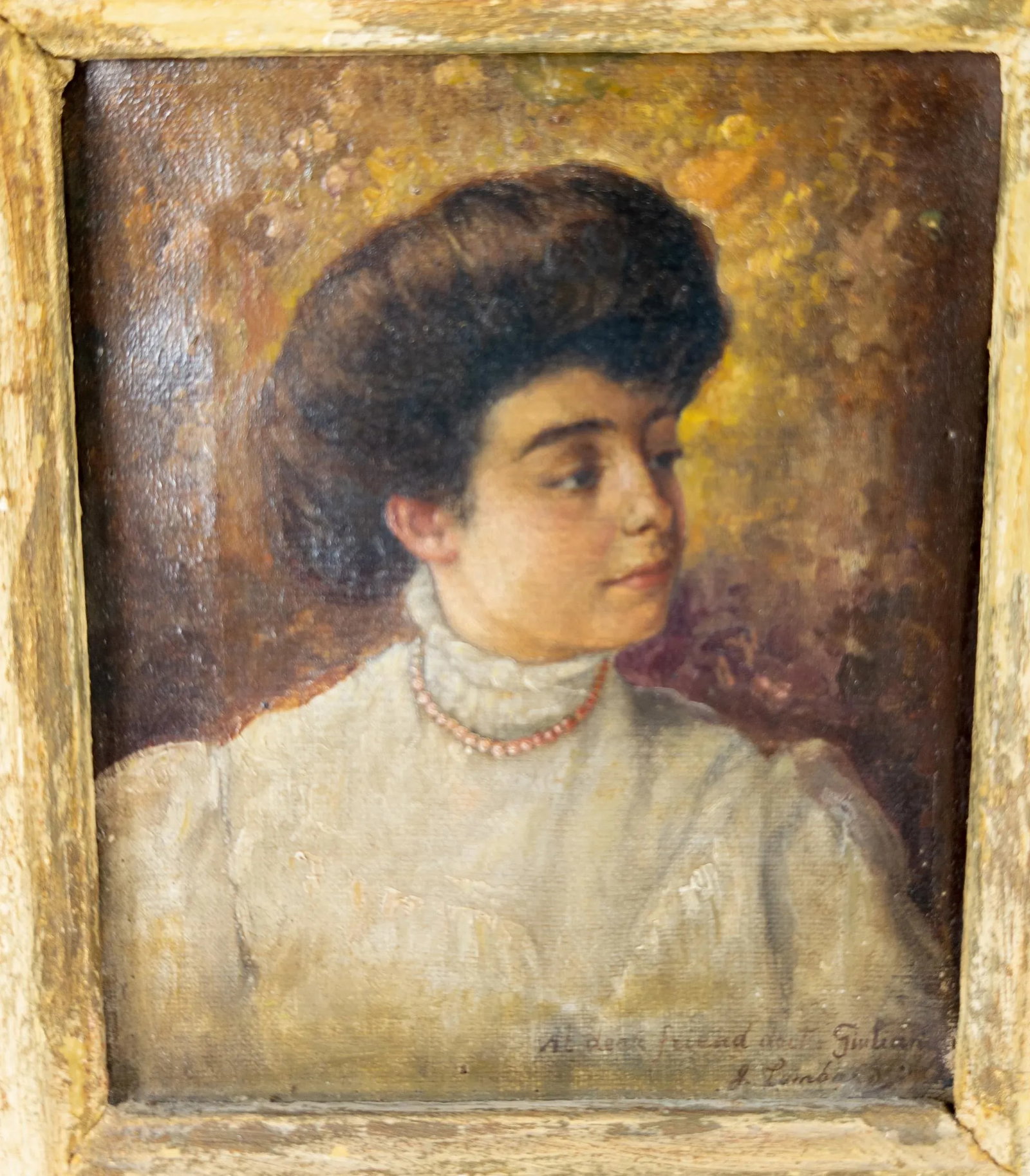Early 20th Century Portrait Painting of an Italian Lady With Inscription - 2