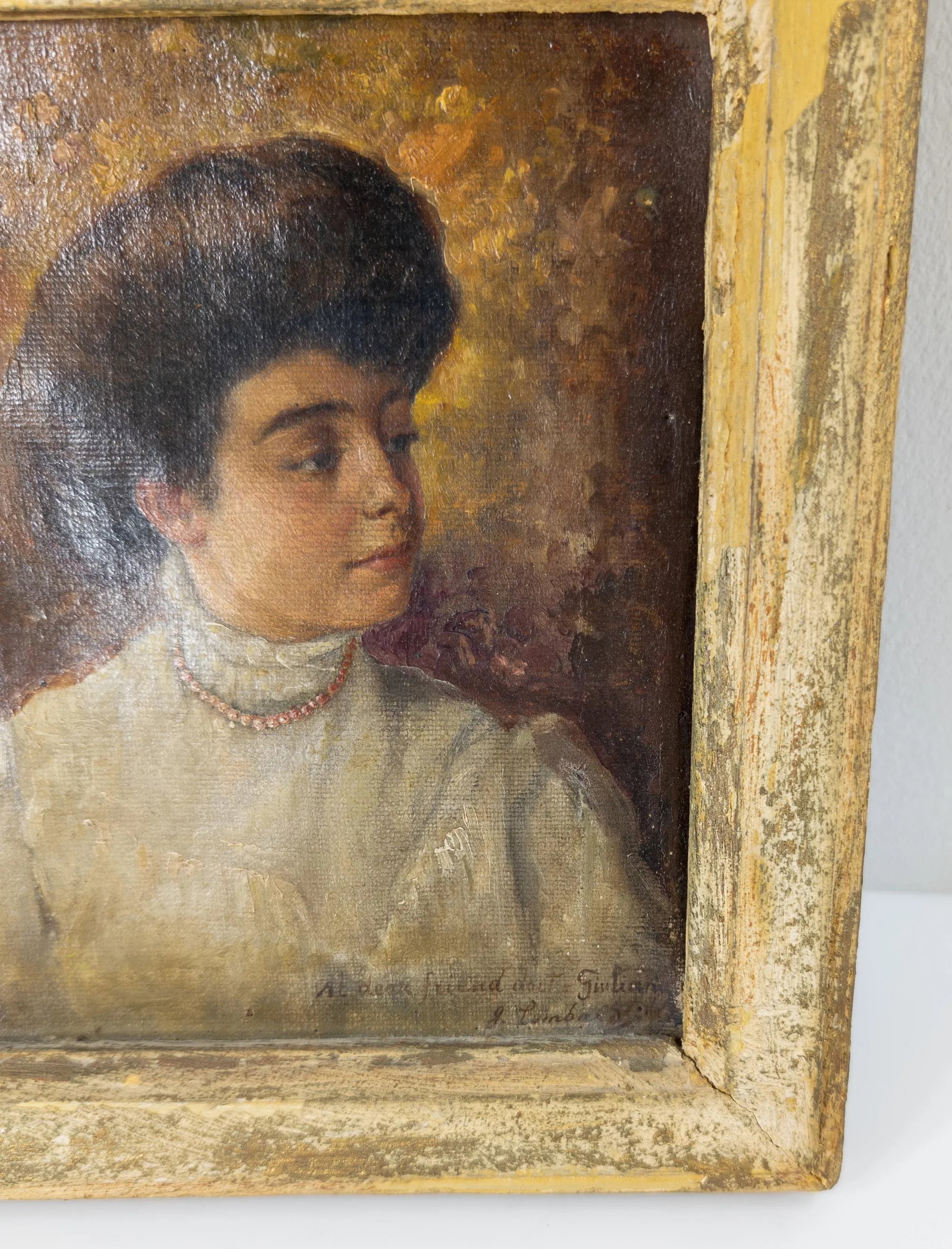 Early 20th Century Portrait Painting of an Italian Lady With Inscription - 5