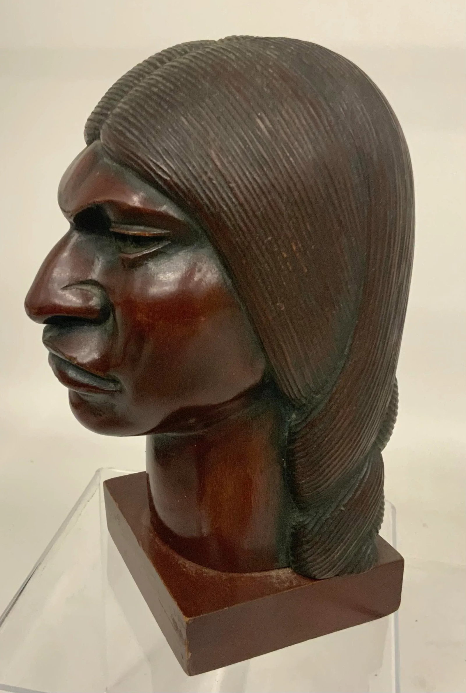 Pair of Carved Wood Sculptures of Inca Indians by Mexican Artist Flores Arias - 6