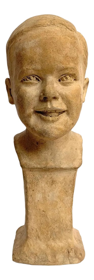Mid 20th Century Bust of a Young Boy: A clay bust of a young boy. Condition: Alterations: Original Condition Unaltered Imperfections: Some Imperfections Condition Notes: Great condition. Materials & Techniques: Clay PLACEHOLDER