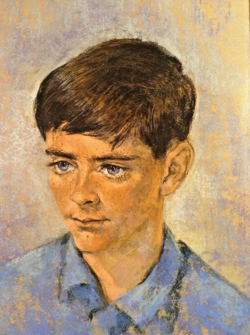 1968 Pastel on Paper Portrait Painting by Kitty Wallis Dated and Signed - 2
