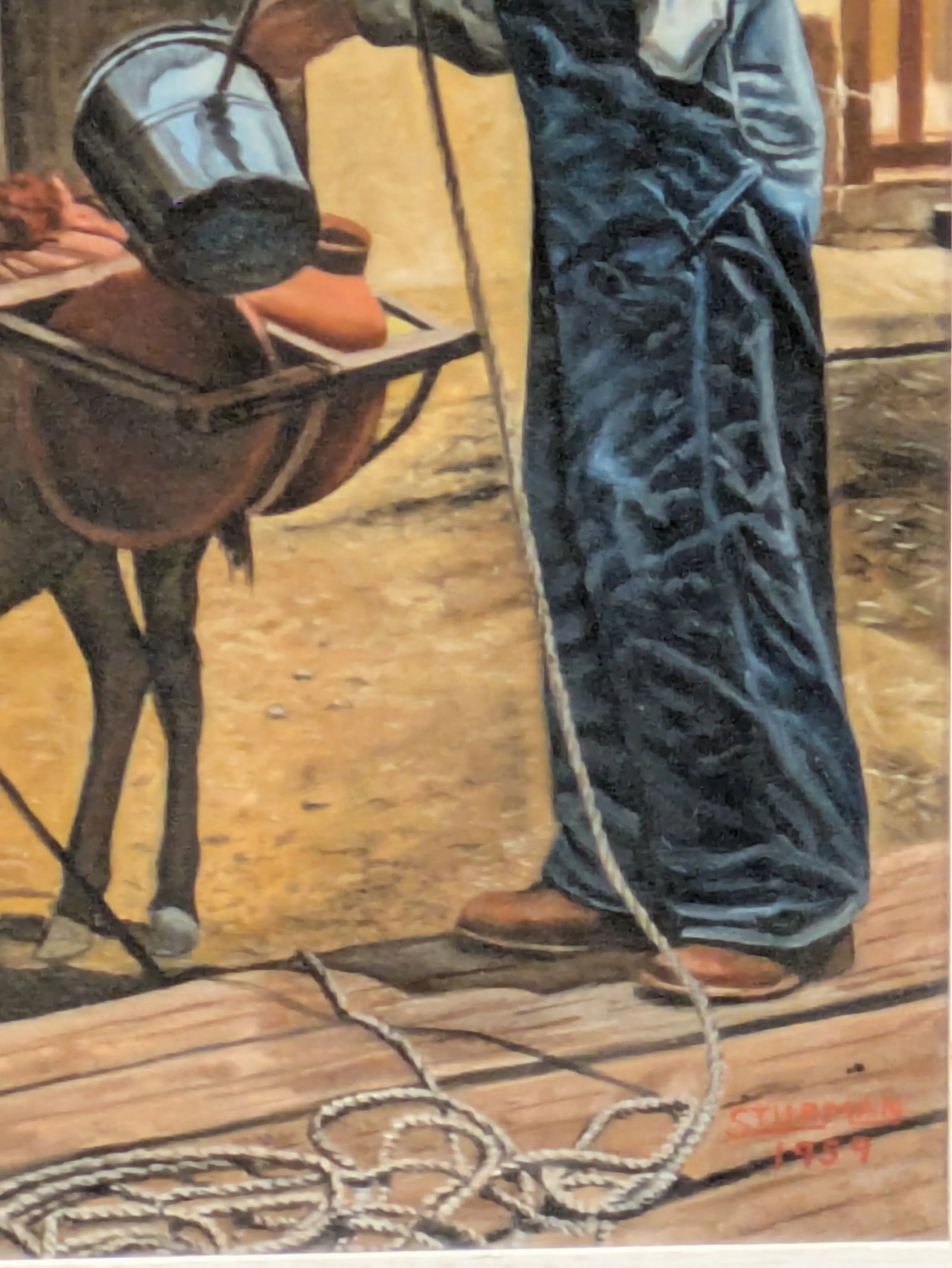 1950s Vintage South Western Painting Man With Donkey 1959 Signed Sturman - 5