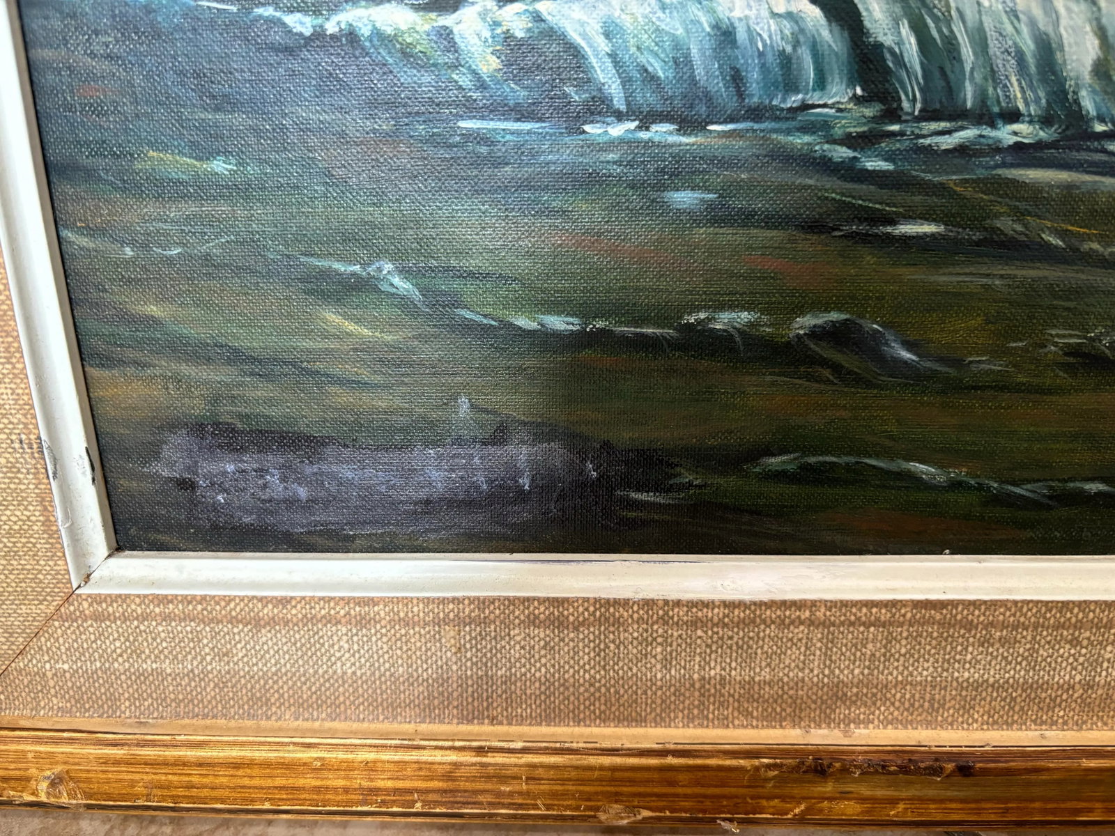 1980s Coastal Ocean by Moonlight Night Oil Painting by Louise Frank - 2
