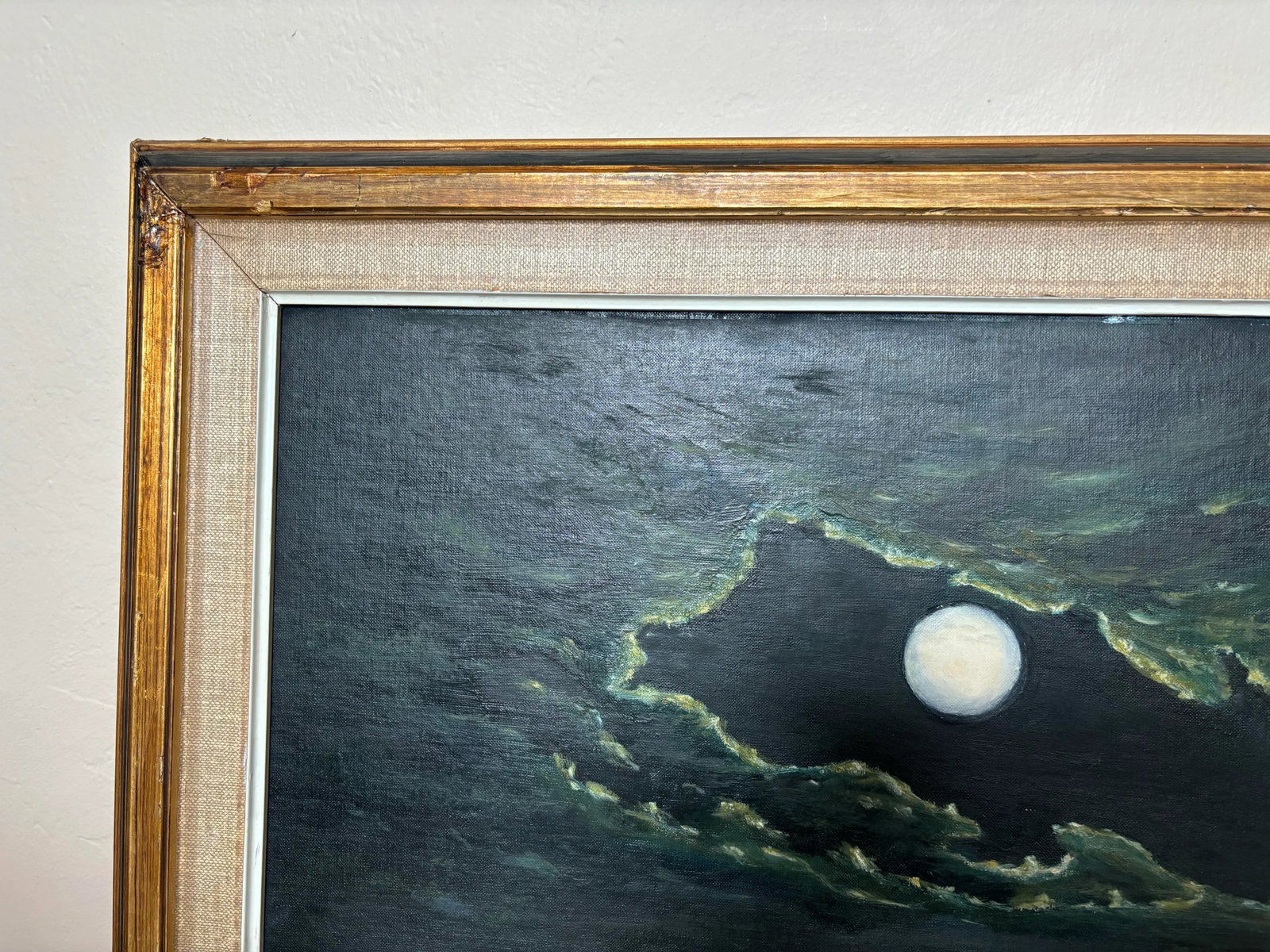 1980s Coastal Ocean by Moonlight Night Oil Painting by Louise Frank - 3