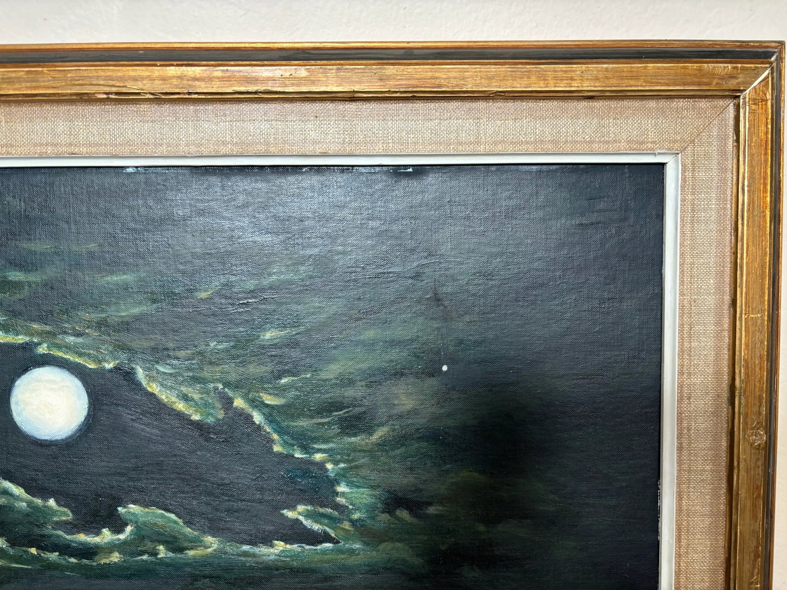 1980s Coastal Ocean by Moonlight Night Oil Painting by Louise Frank - 9
