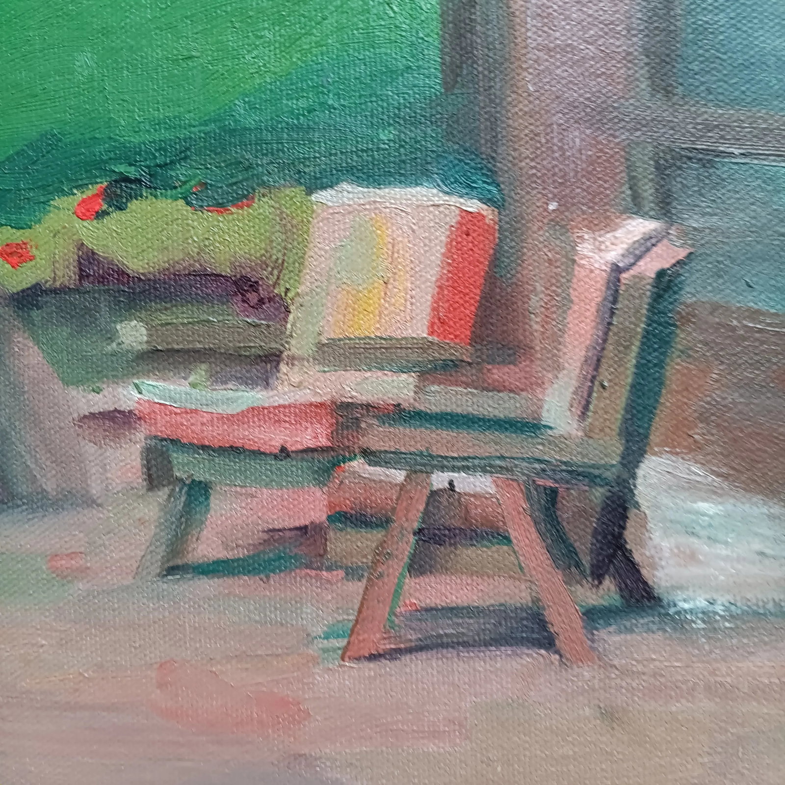 House With Many Windows in the Woods, Original Oil Painting - 3