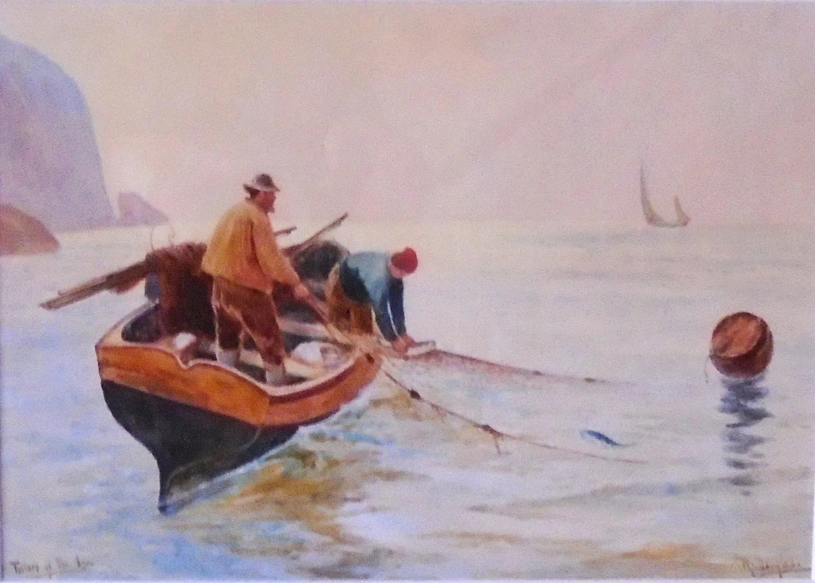 1930s "Toilers of the Sea", Original Watercolor Painting, Framed - 2