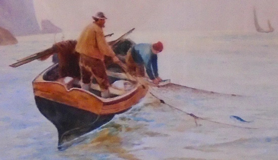1930s "Toilers of the Sea", Original Watercolor Painting, Framed - 3