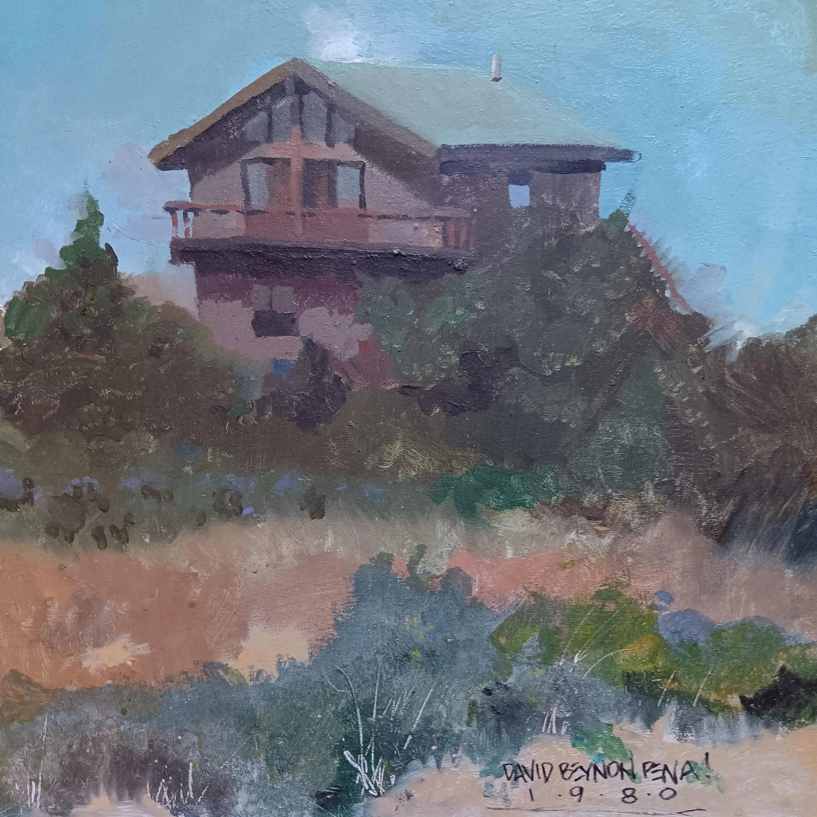 Fire Island Cottage in 1980 Original Signed Framed Oil Painting by David Beynon Pena - 2