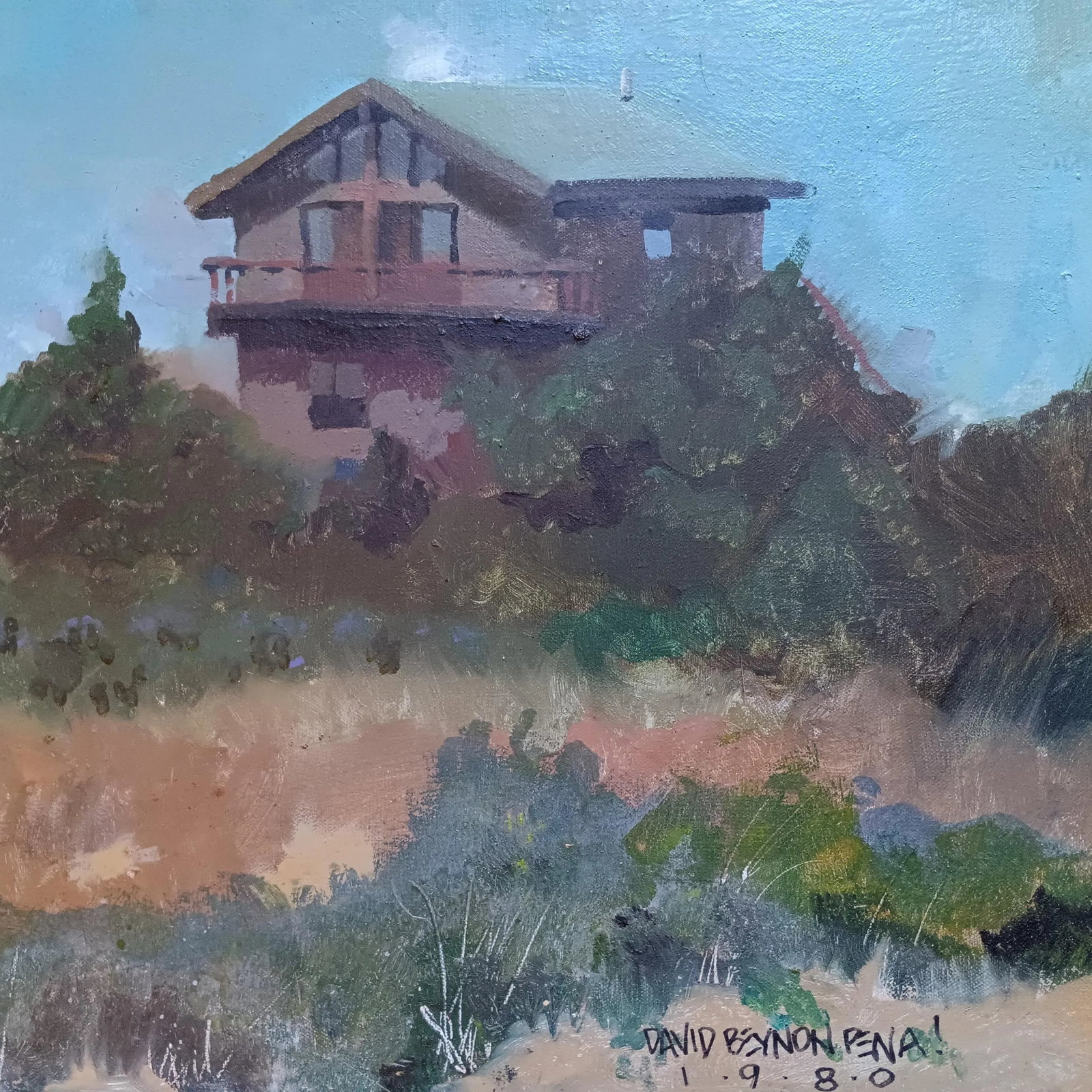 Fire Island Cottage in 1980 Original Signed Framed Oil Painting by David Beynon Pena - 3