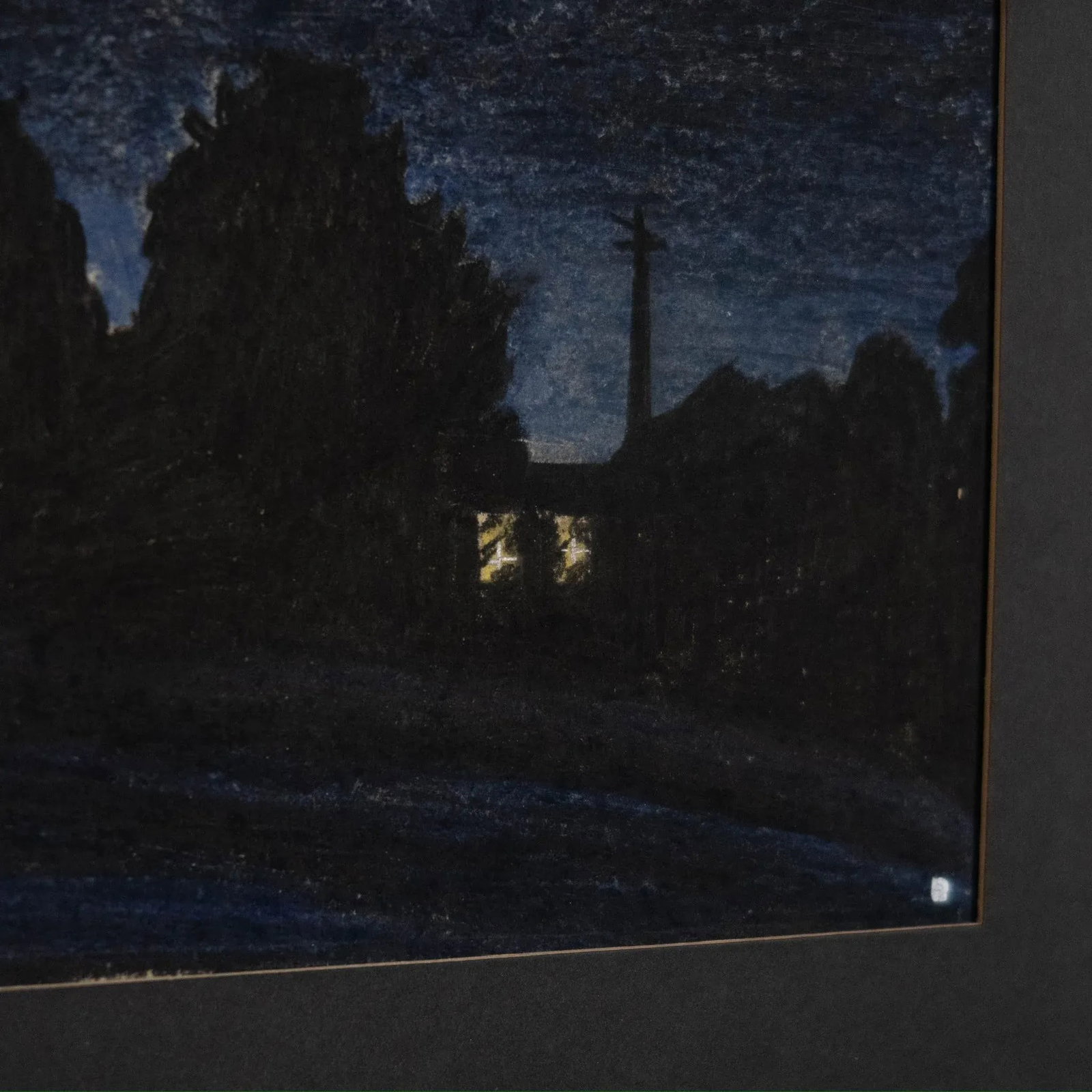 Signed 1980's Original Pastel Drawing on Paper of Nightime Scene by John Davies - 8