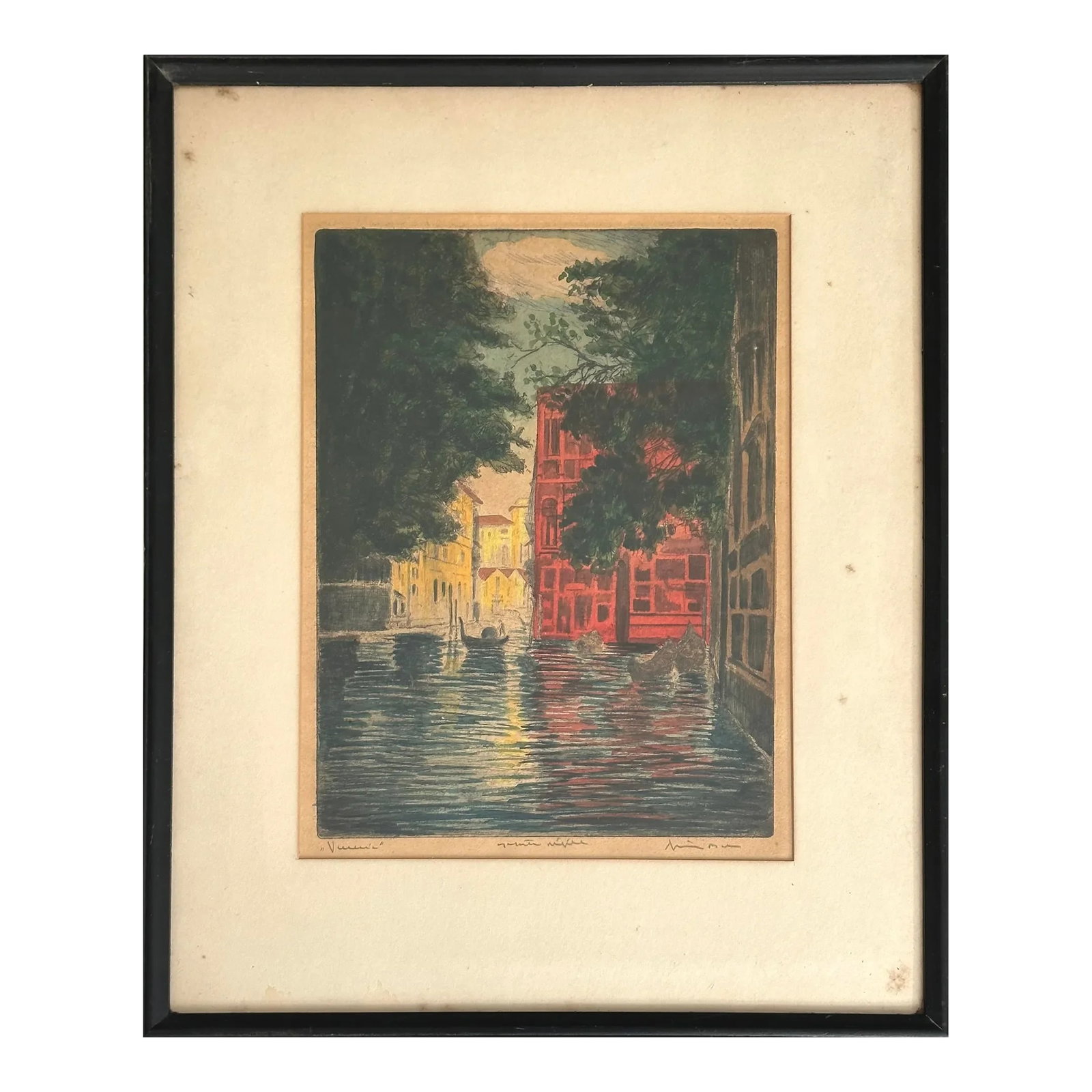 Bela Sziklay - Vintage Expressionist Hand Colored Etching Venice Canal, Signed (1 of 5)