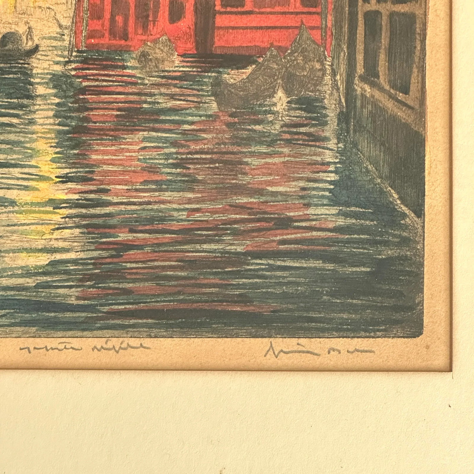 Bela Sziklay - Vintage Expressionist Hand Colored Etching Venice Canal, Signed - 3