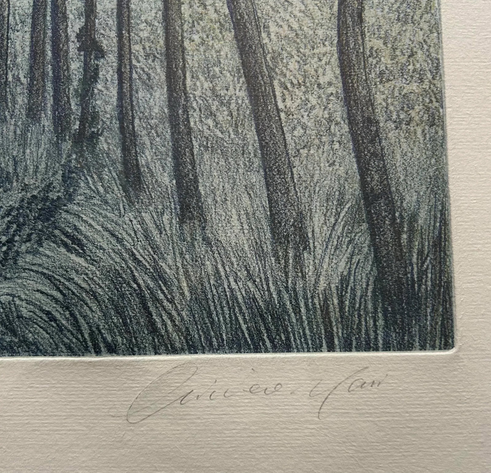 Black & White Framed Etching of Tree Lined Path in Fields Pencil Signed - 4