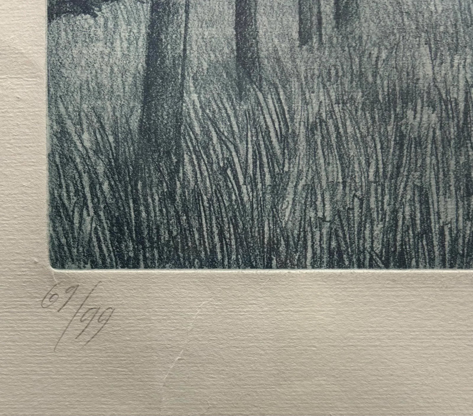 Black & White Framed Etching of Tree Lined Path in Fields Pencil Signed - 5