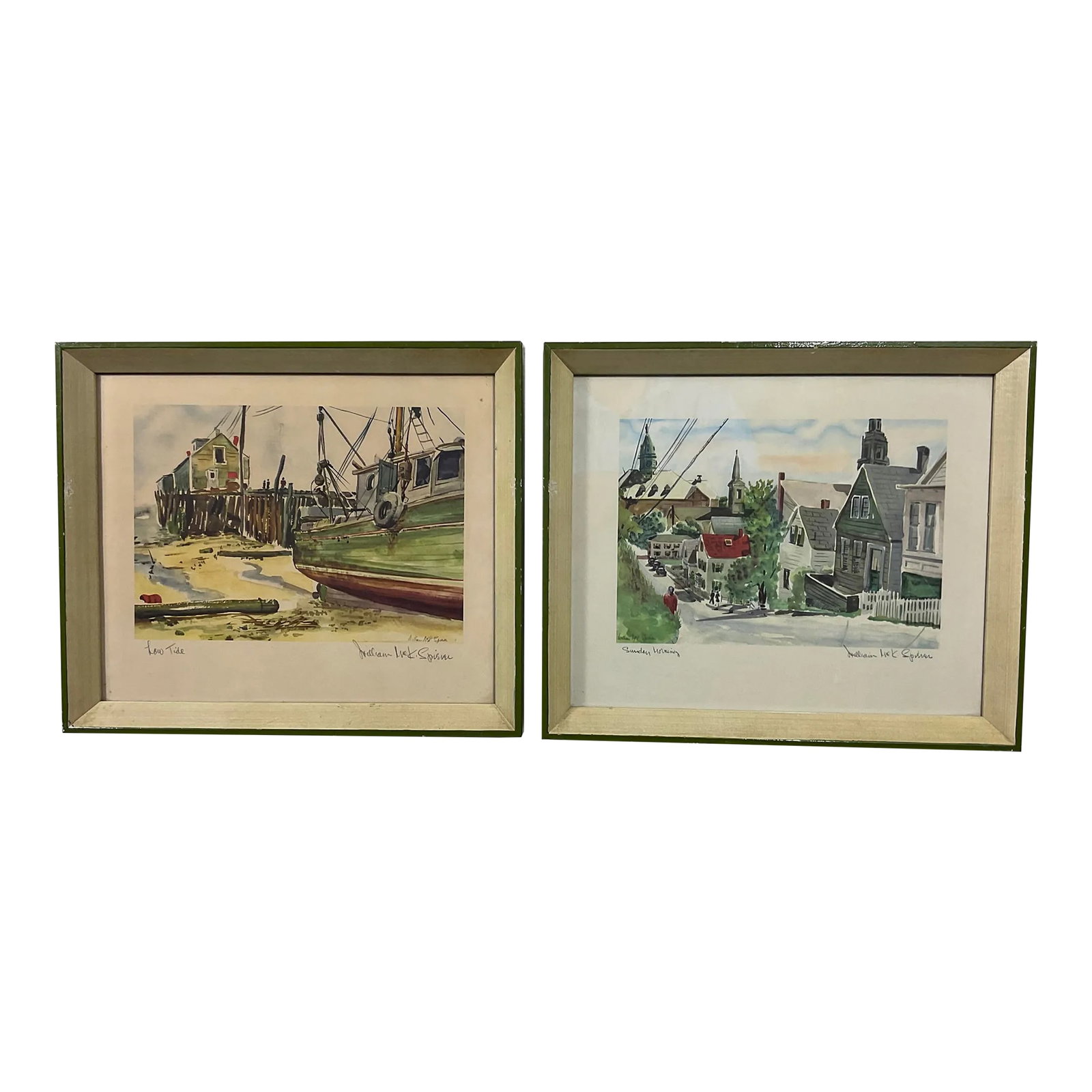 Vintage William McK. Spierer Two Mid-Mod Signed Watercolor Lithographs: The artist William McK Spierer was born in 1913 and died in 1965. He helped the camouflage team in the Army during WW2 then became a prolific and talented artist who loved painting scenes in the Cape 