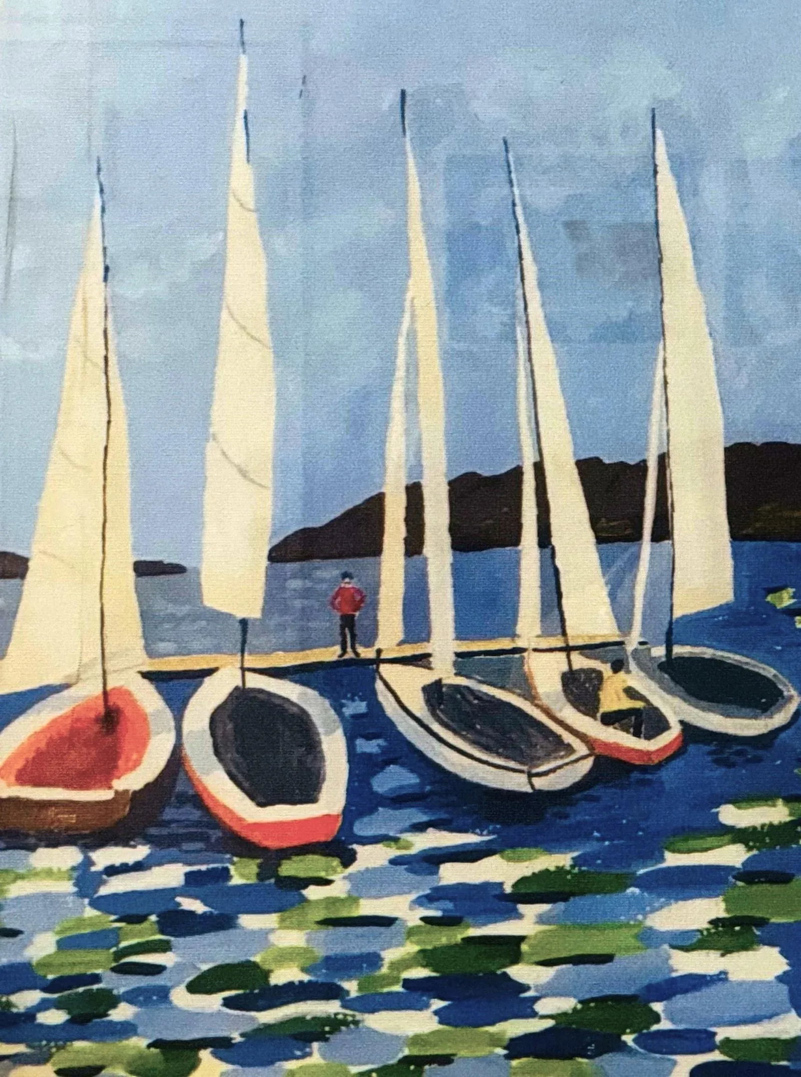 Late 20th-Century Giclee Signed Print on Canvas of Sailboats on Lake Geneva - 11