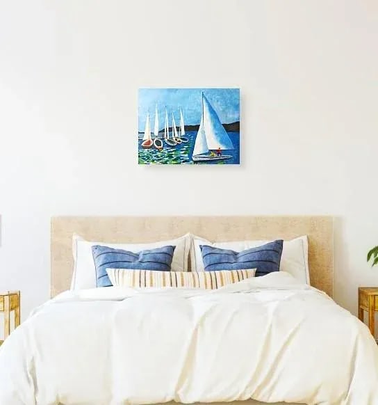 Late 20th-Century Giclee Signed Print on Canvas of Sailboats on Lake Geneva - 2
