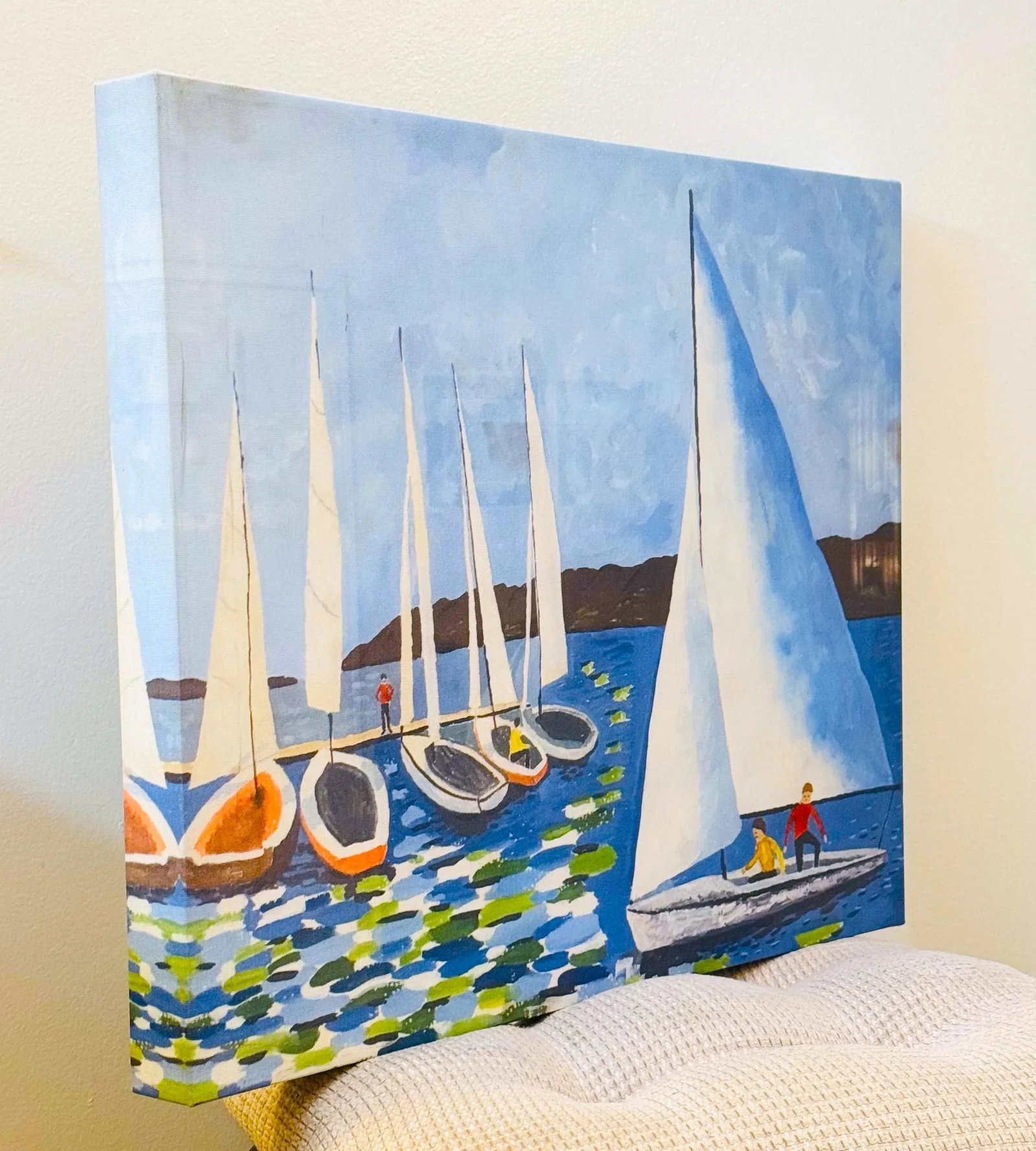 Late 20th-Century Giclee Signed Print on Canvas of Sailboats on Lake Geneva - 5