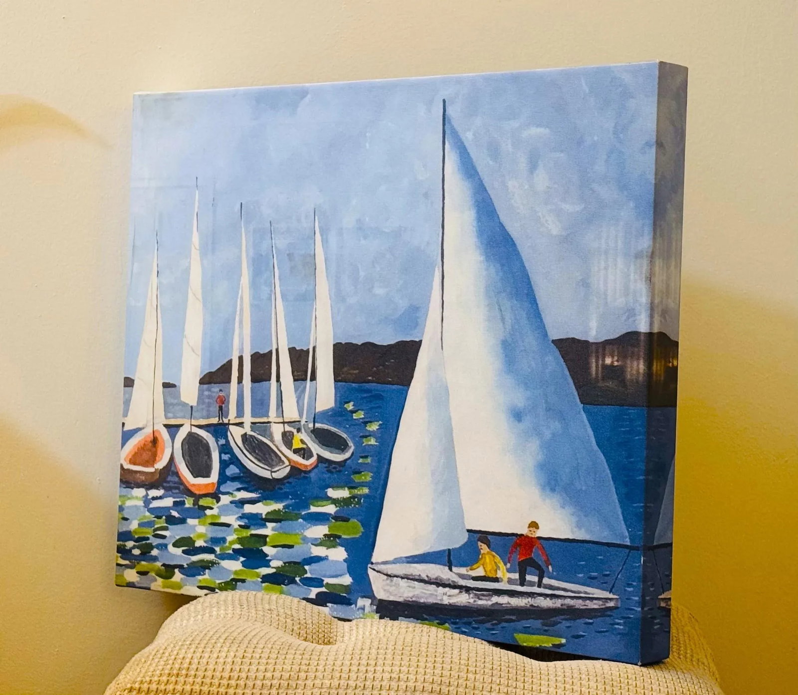 Late 20th-Century Giclee Signed Print on Canvas of Sailboats on Lake Geneva - 6