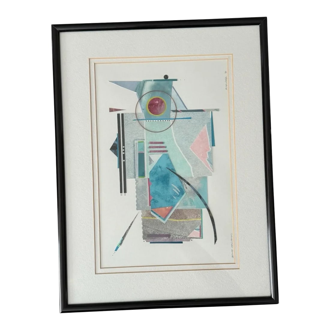 1991 Original Signed 'Broad Spectrum', William Fickinger, Framed Mixed Media Modern Collage: Vintage 1991 Original Art, Signed by artist, William Fickinger. This 90's era Complex Mixed Media Collage enhanced by Hightly Detailed Hand-Painted and Pen & Ink Colored Papers, Embellished with