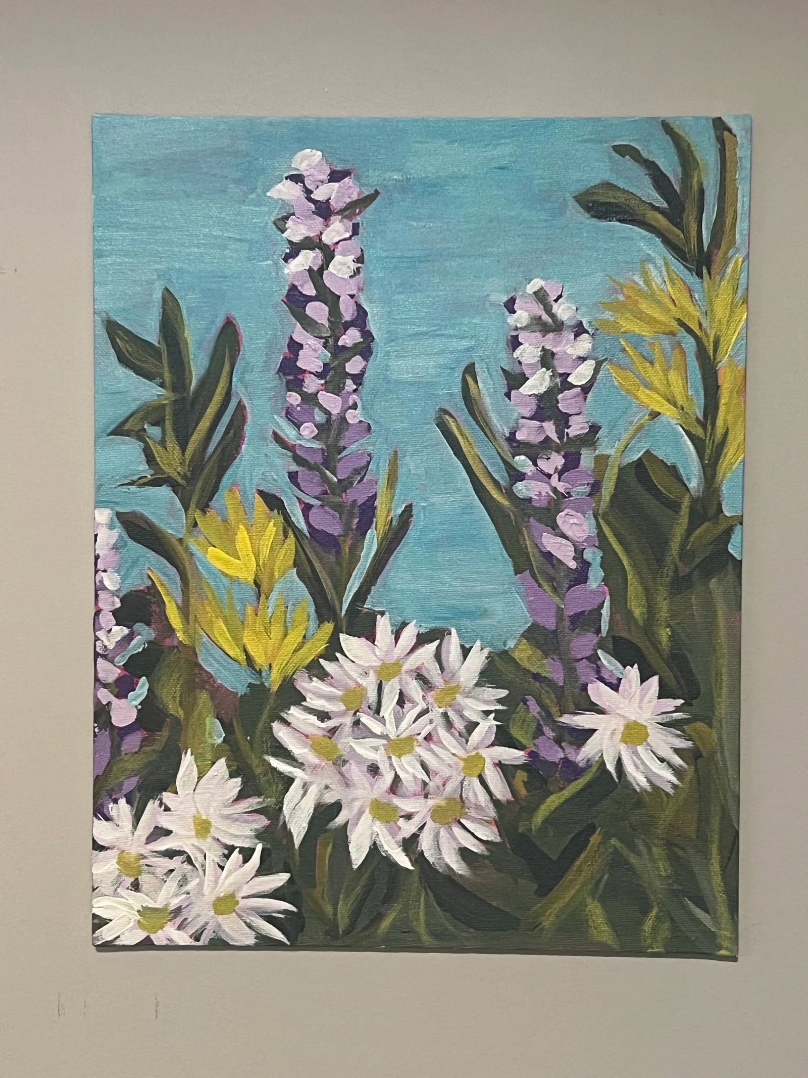 Modern Wild Floral Bloom, Acrylic Paint on Canvas, "Lupin' With Daisies 2," Signed & Dated on Verso - 2