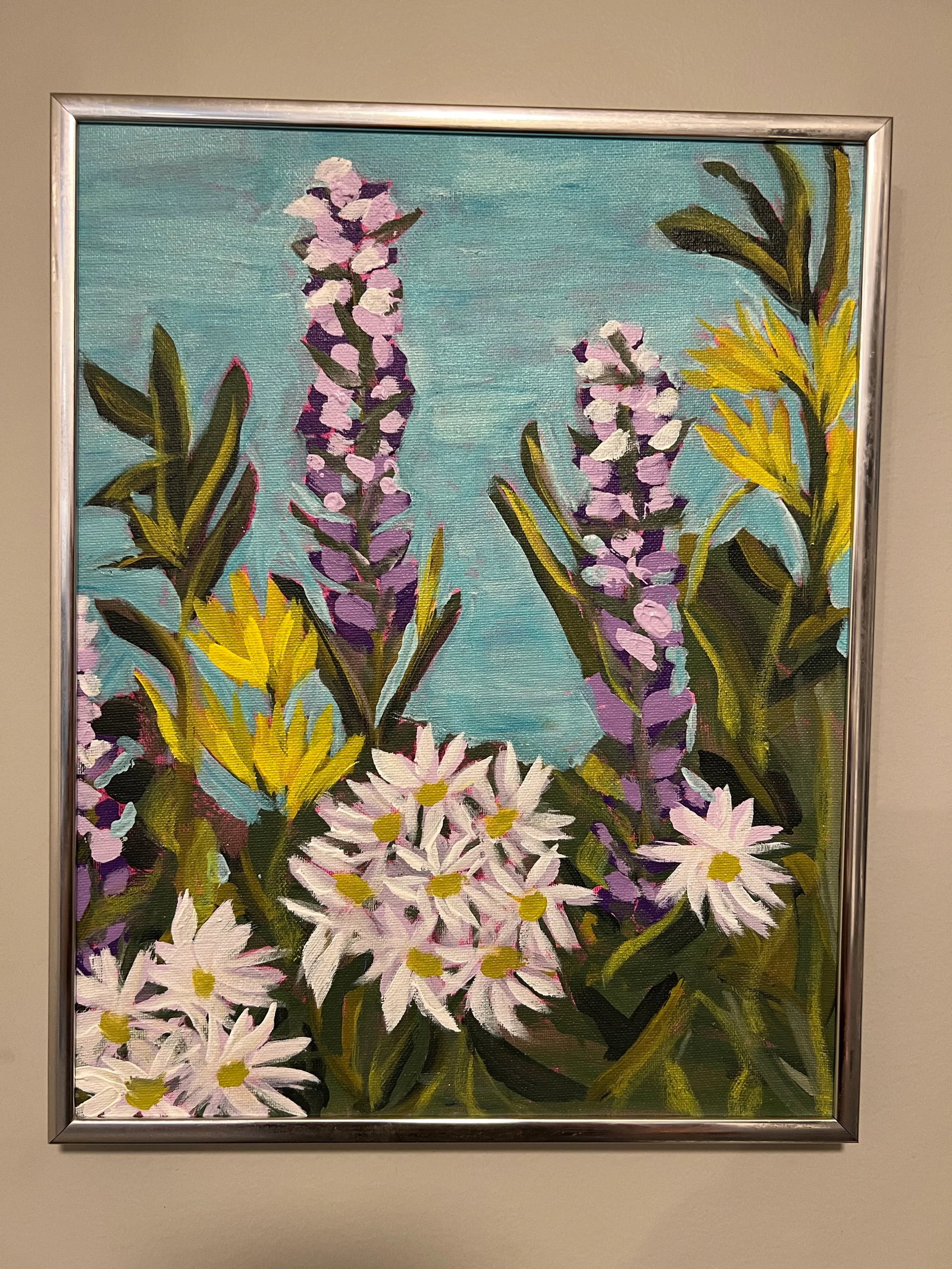 Modern Wild Floral Bloom, Acrylic Paint on Canvas, "Lupin' With Daisies 2," Signed & Dated on Verso - 5