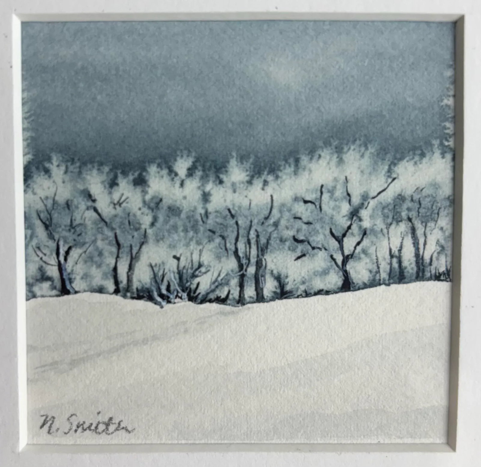 Frosted Treeline - Original Watercolor Painting Signed and Framed - 2